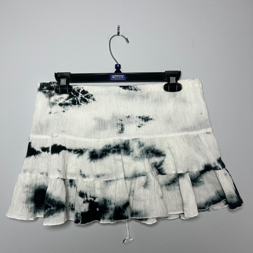 Walt Disney World Tie Dye Tiered Mini Skirt Black White Mickey Drawstring Cotton - Picture 5 of 7